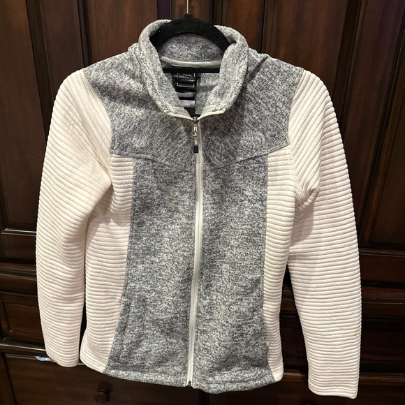 The North Face Women's Small Knit Fleece Jacket White Grey Marbled Full Zip - Picture 1 of 13